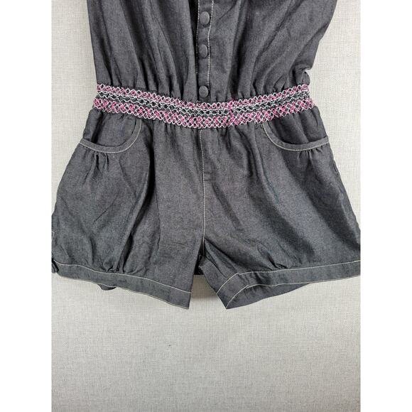 Zawary Womens Romper Shorts Size L Gray‎ Tribal Embroidered Strapless Casual - Picture 6 of 12